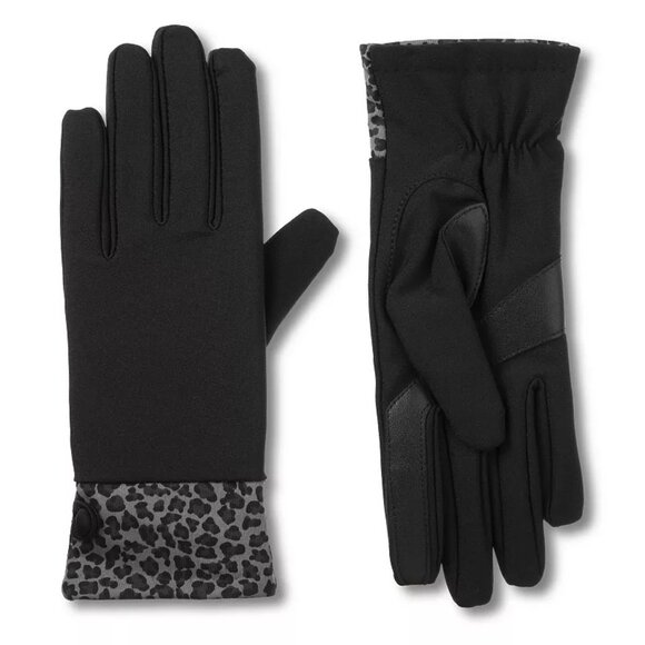 WOMEN'S ISOTONER GRAY/BLACK GLOVES W/ LEOPARD PRINT, SIZE S/M, NEW WITHOUT TAGS, - Picture 1 of 6